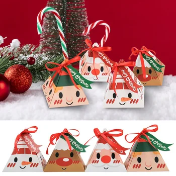 10шт Коледна Триъгълна Кутия шоколадови Бонбони Креативна Крафт-Хартия, Коледни Подаръци, Опаковки, Кутии Дядо Коледа Скоростна на Бисквитка Коледен Декор за Парти