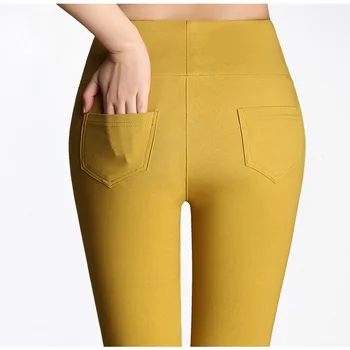 15 ярки цветове, женски 5XL 6XL, ластични панталони-молив с висока талия, стегнати ежедневни памучни гамаши, дамски панталони