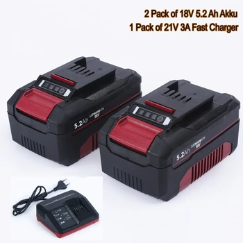 2 Комплекта литиево-йонни батерии 18V 5.2 Ah Akku и 1 Комплект за бързо зарядно устройство 3A за електрически инструменти Einhell 18V Power X-Change за Ozito Tools