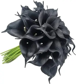 20 БР. Истински латекс цветя Кала за изкуствени цветя, сватбени букети и аксесоари за дома (Черен)