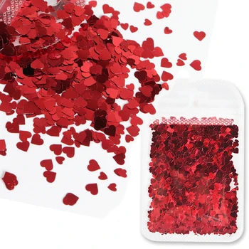 3D Сладки Любовни Сърца Блясък За Нокти, Червени Блестящи Люспи Романтичен Дизайн На 