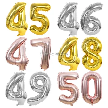 40 инча номер 45 46 47 48 49 50 балон злато, сребро годишнина вечерни украса на 45-ия, 46-ия и 47-ия и 48-ия и 49-ия и 40-ия рожден ден балони