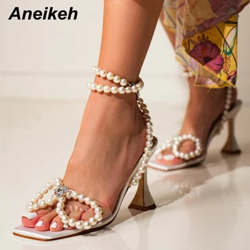Aneikeh/пикантен дамски Сандали с кристали и Пеперуди от PVC; колекция 2023 г.; Летни Елегантни обувки на висок ток с мъниста и Каишка и Катарама; сладко