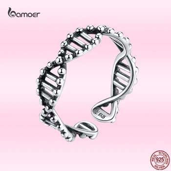 Bamoer GXR643 ДНК Спирала Структура Регулируема Халка на Пръста Женски Пръстен на Открито Размер на 925 Сребро Бижута Костюм за Размер 5 ~ 9