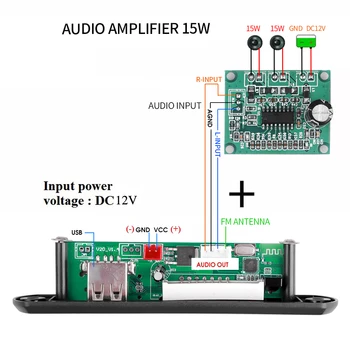 Bluetooth V5.0 Радио 9 В 12 Безжична аудиоприемник Комплект за Кола USB, 3.5 мм AUX вход FM Модул Декодер Платка с 2x15 W Усилвател Такса
