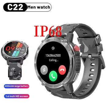 C22 Умни мъжки часовници с Bluetooth Предизвикателство 1,6-инчов екран с висока разделителна способност 4G Памет 400 ма сърдечната Честота Здраве, Фитнес Упражнения Часове