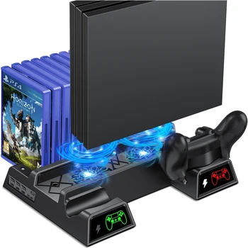 Dinofire PS4 Аксесоари Охлаждащ Вентилатор за PS4 Slim/PS4 Pro/PlayStation 4, Поставка за PS4 Охладител с Зареждащата Станция с двама Ръководители