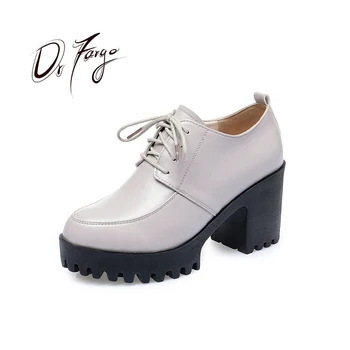 DRFARGO/Дамски обувки; 2021 г.; обувки-лодка на платформата с шнур и високо квадратен ток 8 см; Черни Офис Модела обувки от естествена кожа; Zapatos; размер на 34 41