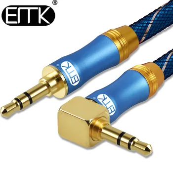 EMK 3.5 мм аудио кабел 90 градуса правоъгълен през цялата жак 3.5 мм aux кабел за iPhone автомобилен MP3 4 слушалки beats високоговорители aux кабел 5 м