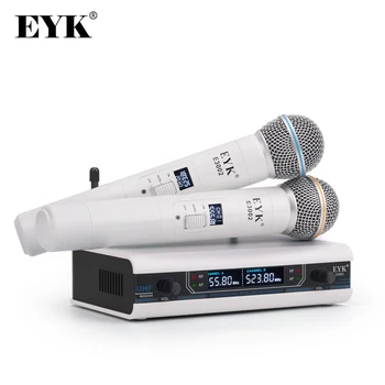 EYK E3002 Професионална UHF Безжичен Караоке Микрофон Система на Далечни разстояния Двойна Метална Ръчен Микрофон, Предавател с Функция за Изключване на Звука
