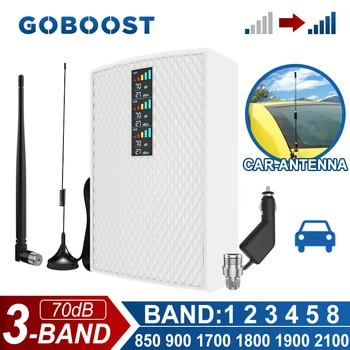 GOBOOST Трибандов Усилвател на Сигнала 2G + 3G + 4G 70dB Cellular Усилвател За Кола 850 900 1700 1800 1900 2100 Mhz Мрежов Повторител Комплект