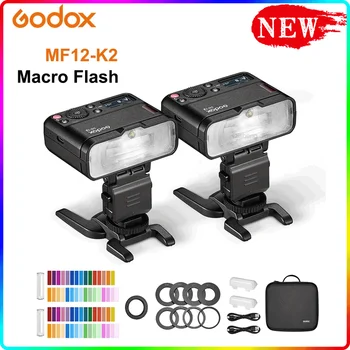 Godox MF12-K2 Макро Светкавица 2.4 Ghz Безжично управление вградена X System TTL Светкавица Speedlite с цветен филтър MF12 Макро Осветление