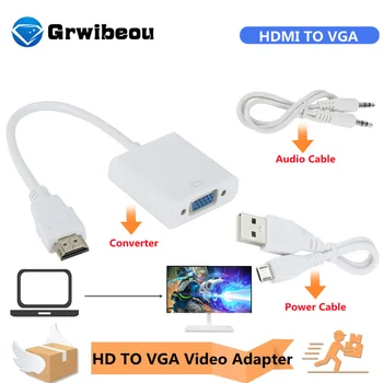 Grwibeou 1080 P, HDMI, VGA Кабел-Адаптер за Мъже и Жени Конвертор Конектор VGA 3,5 AUX, USB Кабел за Мощност За Преносими КОМПЮТРИ проектор ТЕЛЕВИЗИЯ