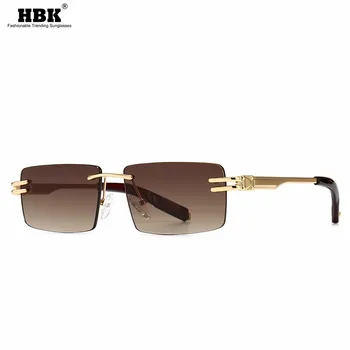 HBK Нови Модни Квадратни Слънчеви Очила Без Рамки, за Жени И За Мъже, и Малки Златни Супени Нюанси, Слънчеви очила, Луксозна Марка, Дизайн, Метални Очила с UV400