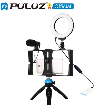 PULUZ Vlogging отразяване на живо на Смартфон Видео Инсталация 4,7 инча Пръстен на Led Видео Лампа и Статив за iPhone с Двойна Дръжка Stanbilizer