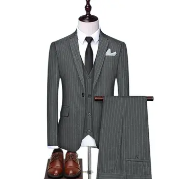 S-5XL Нов Стил (костюм + Жилетка + Панталон Шарени Джентълмен Корейската Версия на Тънка Бизнес Професионално Облекло Мъжки Костюм от три части