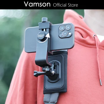 Vamson 360 Градуса Завъртане на Мобилен Телефон Раница Клип Титуляр за Смартфони, Мобилен Телефон Гърдите, Рамото е Фиксирано Закрепване за iPhone 14