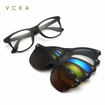 VCKA 6 в 1 Поляризирани Слънчеви очила Класически Мъжки Велосипед Огледални Очила с Една Скоба Цветни Модерни Дамски слънчеви Очила в Рамки очила за Късогледство
