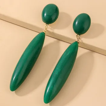 Vintage Emerald Капка Пиърсинг Дамски Обеци, Модни Бижута Аксесоари Личност Преувеличение Дълги Висящи Обеци На Едро