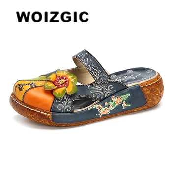 WOIZGIC/ Дамски обувки за мама, дамски обувки от естествена кожа с цветен модел, Сандали, чехли, Големи летни етнически големи размери 41 42 SFY-1