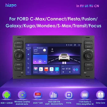Авто Мултимедиен плейър Hizpo 8 + GB 128 GB 2Din Android 12 За Ford Focus S-Max, Mondeo 9 Galaxy C-Max, Kuga, GPS Navi CarPlay Авторадио