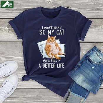 Аз усърдно работя, за да имат моята котка е най-добрият живот, Тениски, Дамски дрехи, забавни оранжеви тениски с изображение на Котка, дамски Тениски на 90-те години, върховете Унисекс за момичета