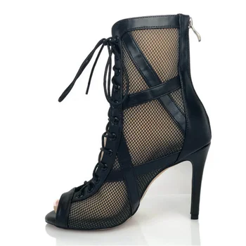 Дамски обувки за латино танци, Черни Фланелен обувки за танци Бачаты и салса, женски обувки за танци балната зала на висок ток 10 cm, Сандали за момичета