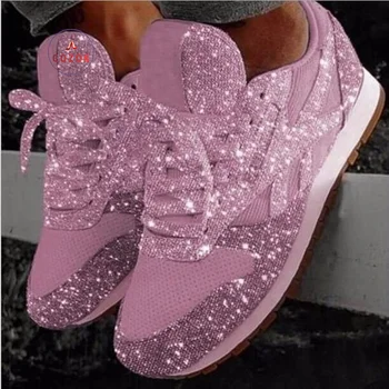Дамски обувки Тенденция 2022 Маратонки Блестящи Женски Вулканизированные Обувки Женски Увеличаване на растежа на Огромни Маратонки За Бягане Лъскави обувки