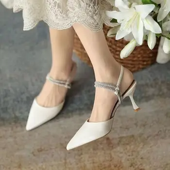 Дамски Сандали на висок ток, обикновено женски обувки с остри пръсти, тънки високи обувки с Пайети, обувки-лодка на висок ток, Baotou 2022, Лятно Нова Рокля