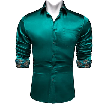 Зелени Ризи снаждане и контрастни Цветове За Мъже, Мъжка риза с Дълъг Ръкав, Дизайнерски Стрейчевая Сатен Мъжки Дрехи, Блузи
