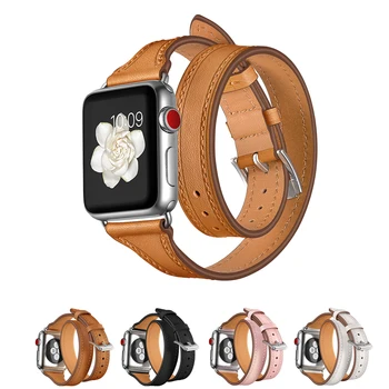 каишка от естествена кожа за Apple watch група 42 38 44 40 мм Apple watch iwatch 6/5/4/3/2 Двойна Обиколка гривна Аксесоари Фран-b19d
