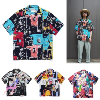 Луда Риза Хип-хоп Дрехи Мъжки Блузи с графити Хавайски Ризи с къс ръкав