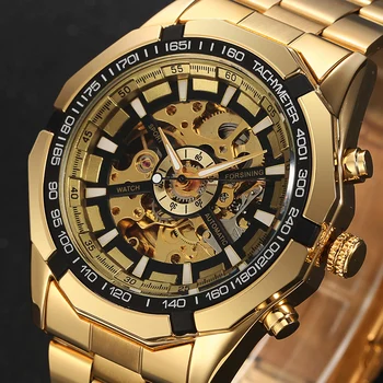 Луксозна Марка WINNER Старинни Механични Часовници С виртуален скелет на Мъжки Ръчен Часовник Със Злато Каишка От Неръждаема Стомана Relogio Masculino