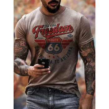 Лятна Мъжка Тениска US Route 66 в Европейския и американския стил, Модна Тениска с Къс Ръкав и 3D Принтом, Реколта Дрехи За Почивка, Тениска оверсайз