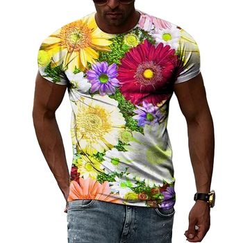 Лятна мъжка Тениска с цветни принтом в стил хип-хоп, трендови тениски с Кръгло деколте, Сезонни Модни Красиви Блузи с къс ръкав