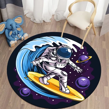 Многоцветен космически кръгъл килим cartoony кръгъл килим детска стая научен космонавт подложка за пода е мек килим подложка за домашни любимци tapete килим