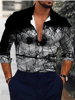 Модерен Мъжки Ризи, Однобортная Риза, Ежедневни Блузи с дълъг Ръкав и Трехцветным Принтом, Мъжки Дрехи, Хавайски Празник Жилетка