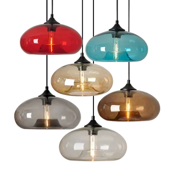 Модерен Окачен Лампа в стил Арт деко от цветно стъкло E27 с подсветка кабел за ресторант, дневен тракт, Кухня, бар, кафене