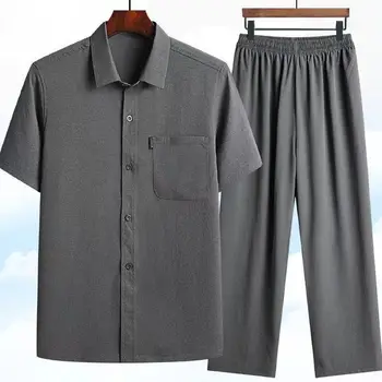 Мъжки комплект дрехи 2022 Лятна мъжки дрехи Мъжка риза с къси ръкави Всекидневен костюм и Риза с къси ръкави + панталони Комплект от 2 теми