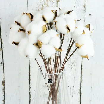 Натурални Сушени Цветя Памук Бяло Декорация На Дома, Изкуствени Цветя, Клон Сватбен Букет На Булката Фалшив Декор На Бели Цветя