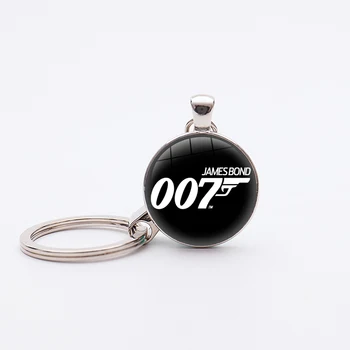 Нов 25 Стил Филм за Джеймс Бонд 007 Ключодържател Мъжка Марка в Класически Черен и Бял 007 Модел Стъклен Купол Държач за Ключове