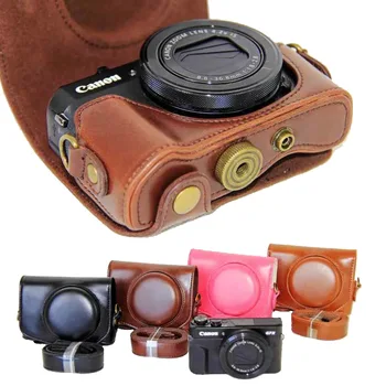 Нов Калъф За фотоапарат от Изкуствена кожа Canon Powershot G7X Mark 2 G7X II G7X III G7X3 G7X2 G7XII, Чанта за цифров фотоапарат, Калъф + каишка
