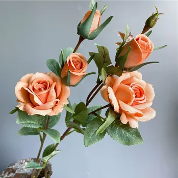 НОВИ нежни рози конец от коприна изкуствени цветя домашно сватбена украса флорес коледен декор с листа от роза