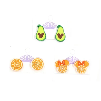 Обеци-карамфил с портокал и авокадо с UV-Принтом, Сладки Обеци с плодове под формата на Мишки, Акрилни Обеци