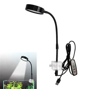 Пълен Спектър, 4 Нива на Яркост, Лампа за Аквариум с Клипс, с захранван от USB, Димиране Скоба, Аквариумное Осветление за отглеждане на растения