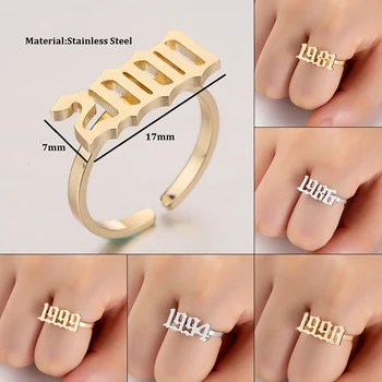 Регулируеми пръстени от неръждаема стомана с отворен година, номер на златен цвят 