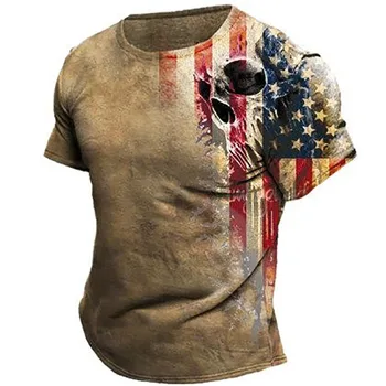 Реколта американски тениски За Мъже С 3d Принтом Хартата на САЩ, мъжки t-shirt, Улични Блузи с Къс Ръкав, Тениска Оверсайз, Мъжки Дрехи 66