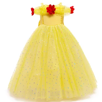Рокля принцеса Belle за Момичета, Детски Бална Рокля с цветен Модел, Детски Костюм на Бела Красавица и Чудовище, Детско Празнично облекло за Хелоуин