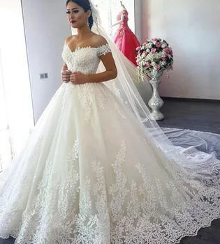 Сватбена рокля 2022, нова бяла лейси пола-пакетче с аппликацией на едно рамо, сватбената рокля на булката с влак
