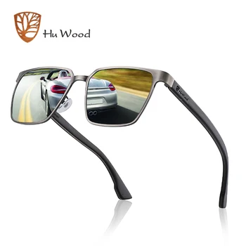 Слънчеви очила метална рамка, HU WOOD spring wood Temple с поляризирани лещи и 4 цветя и слънчеви очила за мъже и жени GR8037
